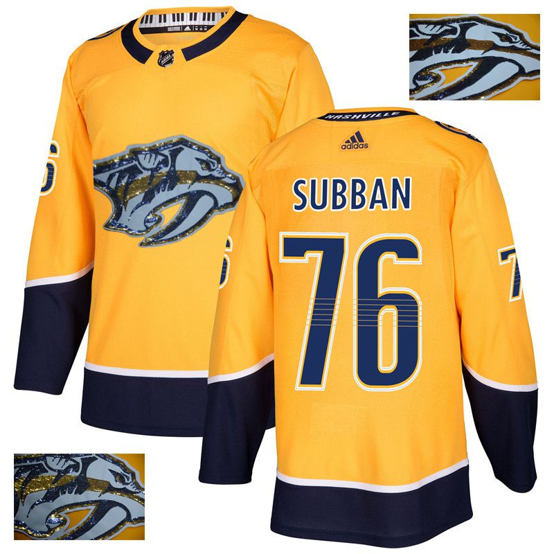 Men Nashville Predators #76 Subban Yellow Gold embroidery Adidas NHL Jerseys->nashville predators->NHL Jersey